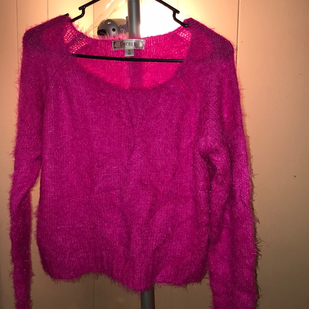 Fuzzy bright pink cropped sweater